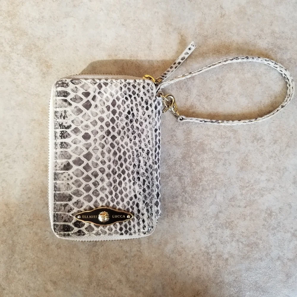 Elliott Lucca Grey Snakeskin Wristlet